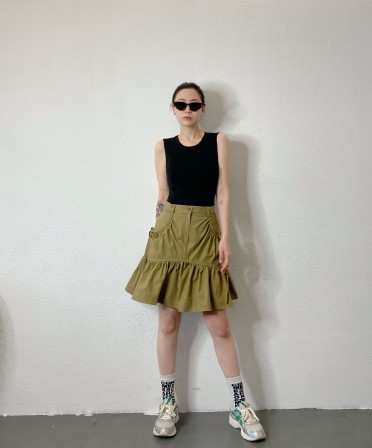 Khaki Ruffle Skirt #250331